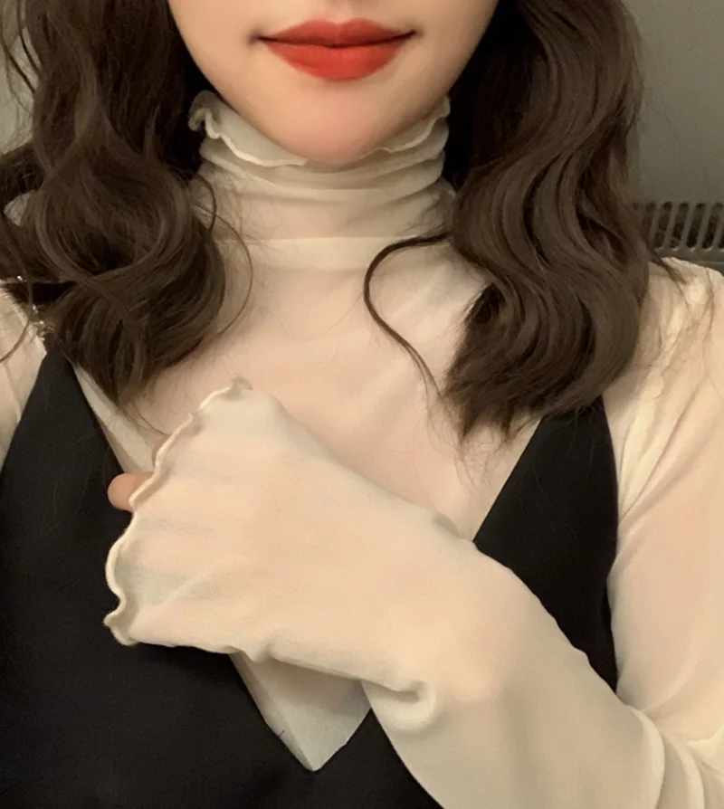레이스 폴라 긴팔 티셔츠 가을 레이어드 블라우스 이너웨어 상세2