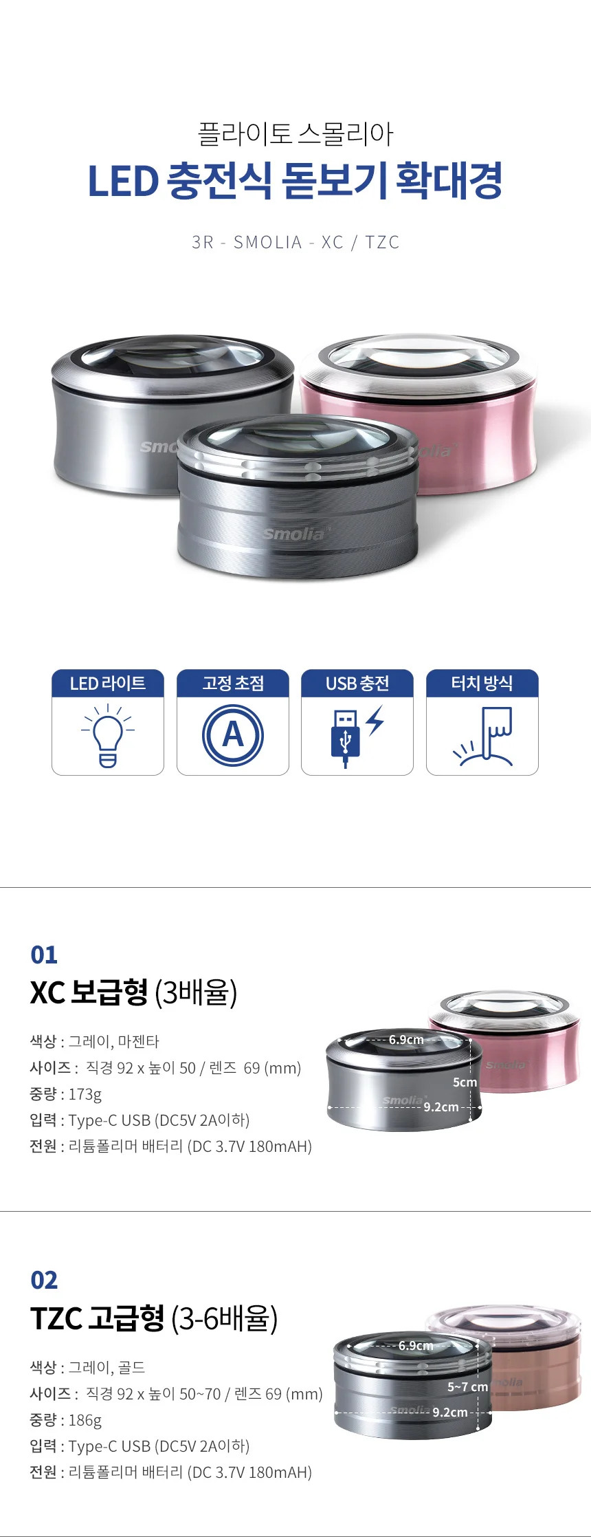 스몰리아 확대경 돋보기 충전식 LED 휴대용 독서등 상세3