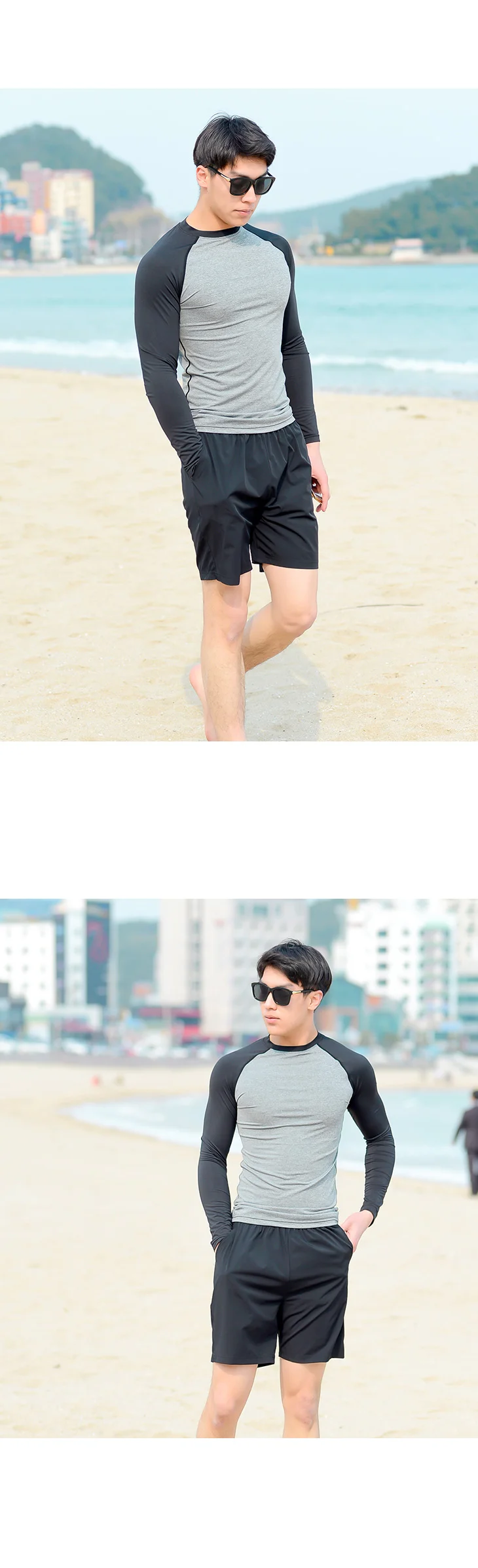 스포츠웨어 남성래쉬가드 비치웨어 솔리드 티셔츠 상세5