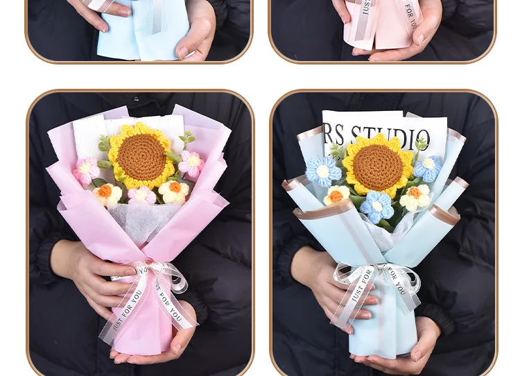 발렌타인데이 꽃다발 선물 완제품 갈고리 해바라기 털실 꽃다발 완제품 장미꽃 어버이날 선물 상세5